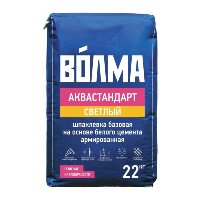 Шпаклевка базовая Волма Аквастандарт на основе белого цемента, 22 кг