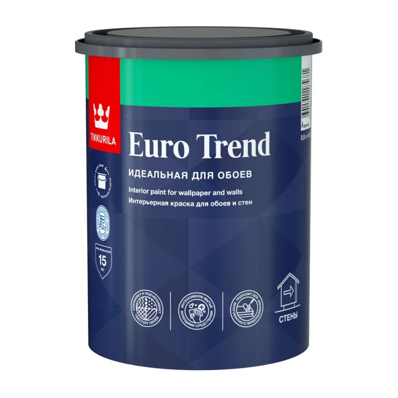 Краска для обоев и стен Tikkurila Euro Trend А матовая (0,9 л)