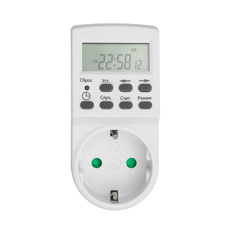 Таймер в розетку электронный программируемый 1 мин/7 дн-20on/off 16А