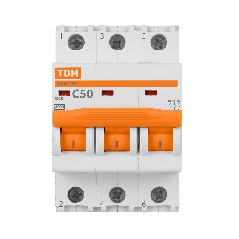 Выключатель автоматический TDM ВА 47-29, 4,5кА, С 50А, 3П