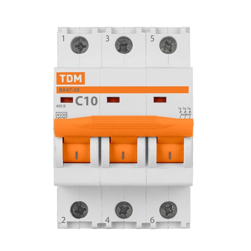 Выключатель автоматический TDM ВА 47-29, 4,5кА, С 10А, 3П
