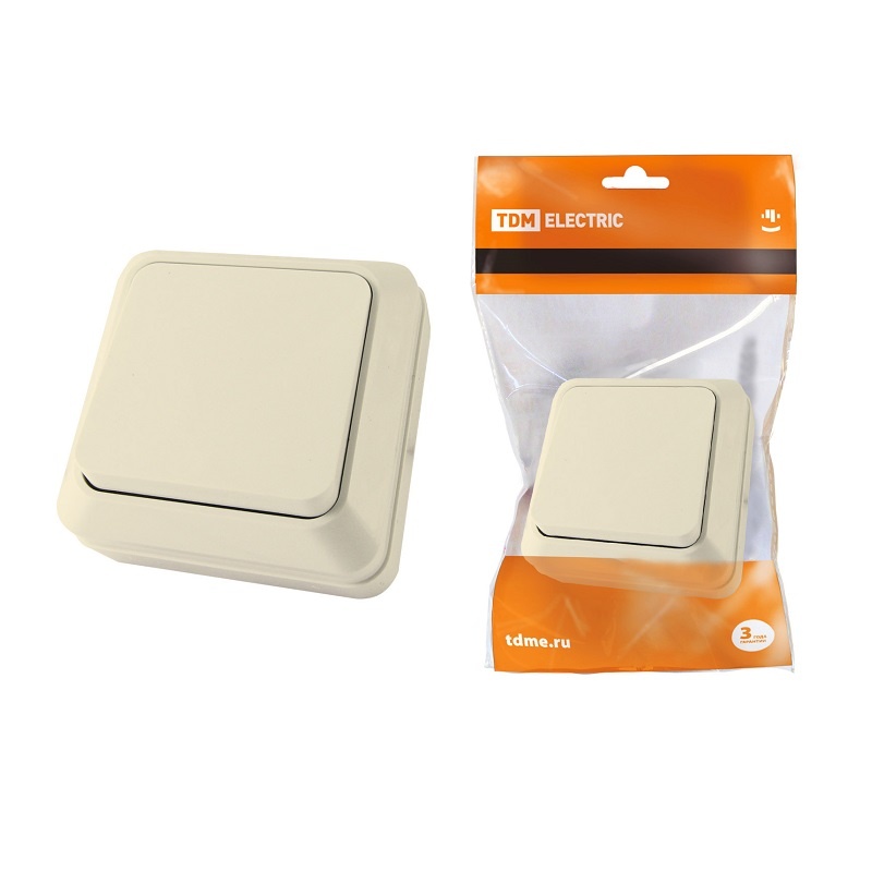 Выключатель о/у Ладога SQ1801-0002, 1 клавиша, б/инд, слоновая кость