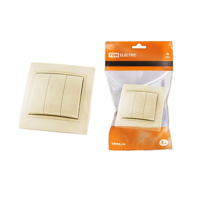 Выключатель с/у Таймыр SQ1814-0103, 3 клавиши, б/инд, слоновая кость