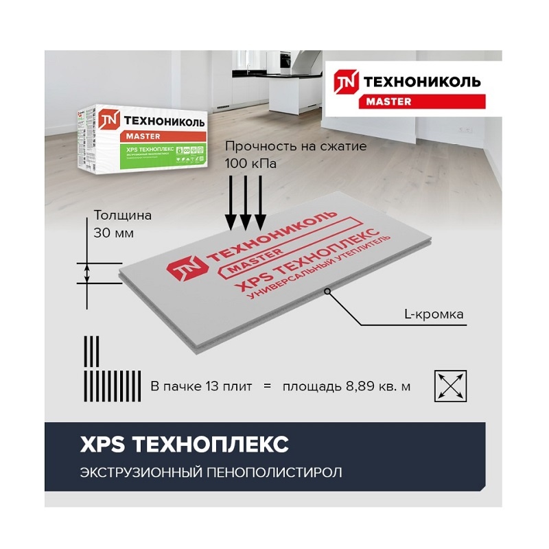 Пенополистирол экструдированный Технониколь Техноплекс 1180х580х30 мм, 13 шт