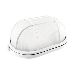 Светильник НПБ под Е27, 60 Вт, овал с решеткой, белый металл+стекло, IP54