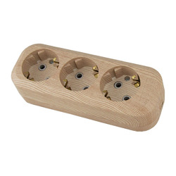 Колодка 3 гнезда, с/з, 16А, светлое дерево