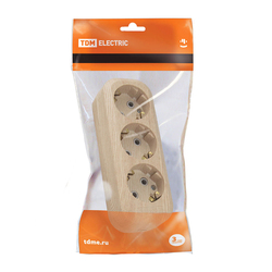 Колодка 3 гнезда, с/з, 16А, светлое дерево